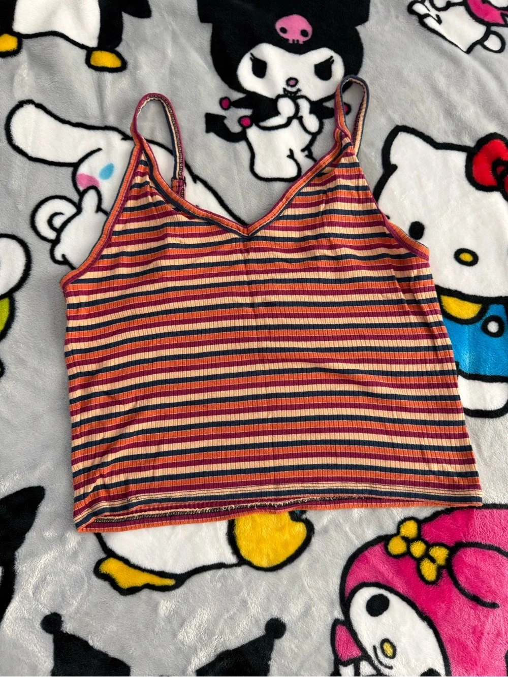 Striped Ribbed Spaghetti Strap Crop Tank